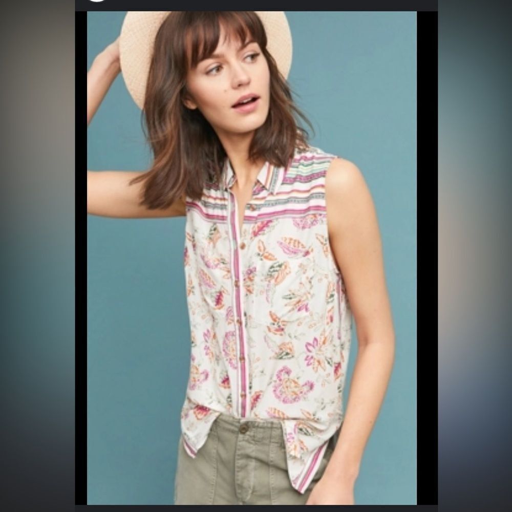 Akemi + Kin Anthropologie Multicolor Floral Sleeveless Blouse Size XS